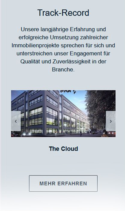 Mobile Ansicht der Website - Trackrecord Slider