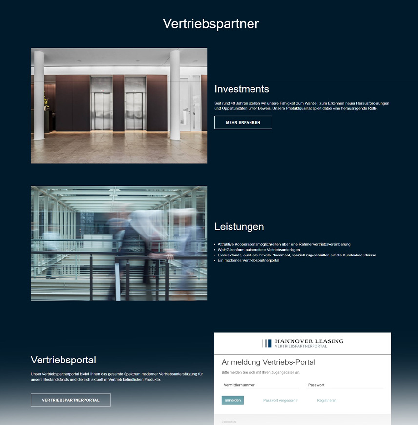 Darstellung der Website - Vertriebspartner Unterseite